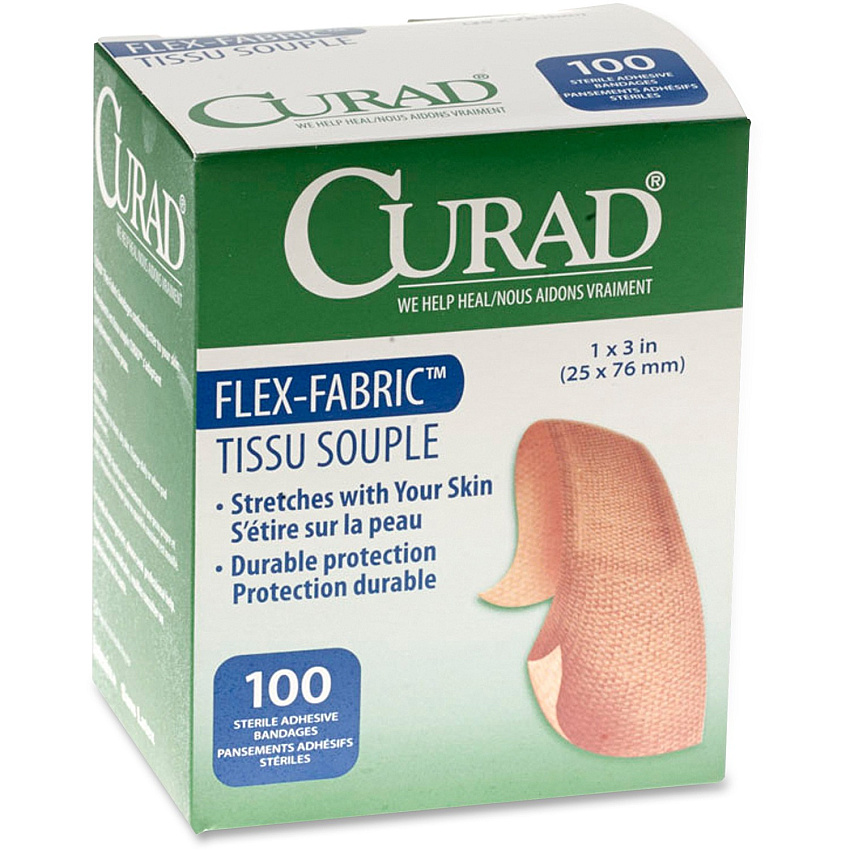Medline Comfort Cloth Adhesive Fabric Bandages - 1" Width x 3" Length - Tan - 100 / Box (NON25660)