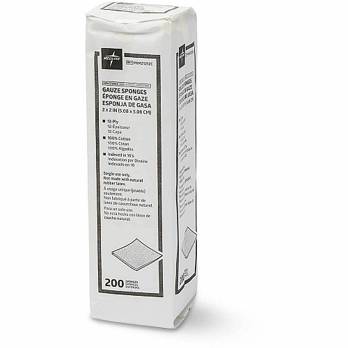 Medline Caring Non-sterile Gauze Sponges 12 Ply - 2" Width x 2" Length - White - 200 / Box (PRM21212C)