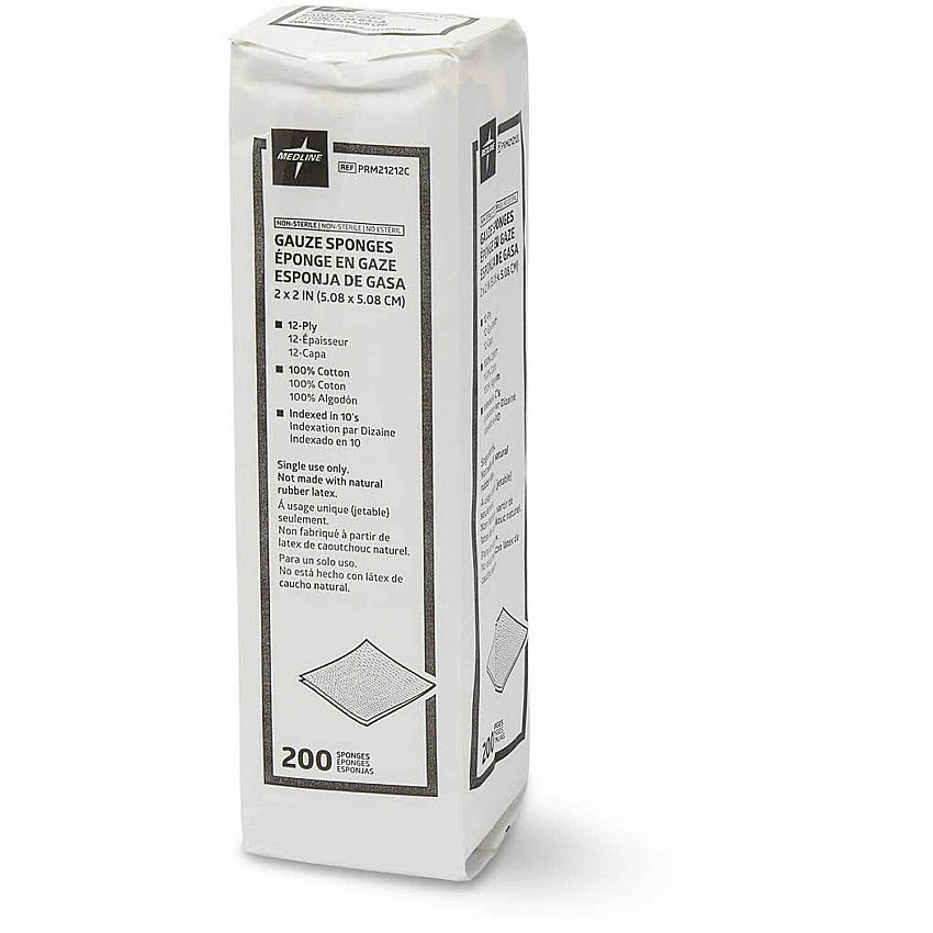 Medline Caring Non-sterile Gauze Sponges 12 Ply - 2" Width x 2" Length - White - 200 / Box (PRM21212C)