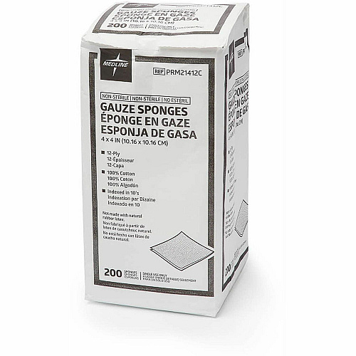 Medline Caring Non-sterile Gauze Sponges 12 Ply - 4" Width x 4" Length - White - 200 / Box (PRM21412C)