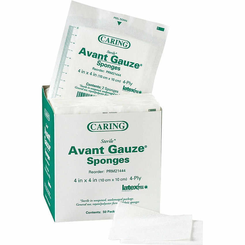 Medline Avant Sterile Gauze Sponges 4 Ply - 4" Width x 4" Length - White - 50 / Box (PRM21444)