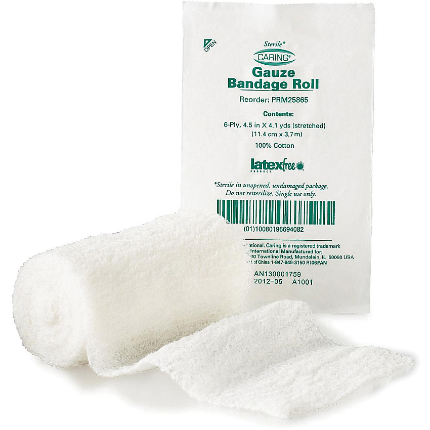 Medline Sterile Gauze Bandage Roll 6 Ply - 4.50" Width x 12.30 ft Length - White - 100 / Box (PRM25865)