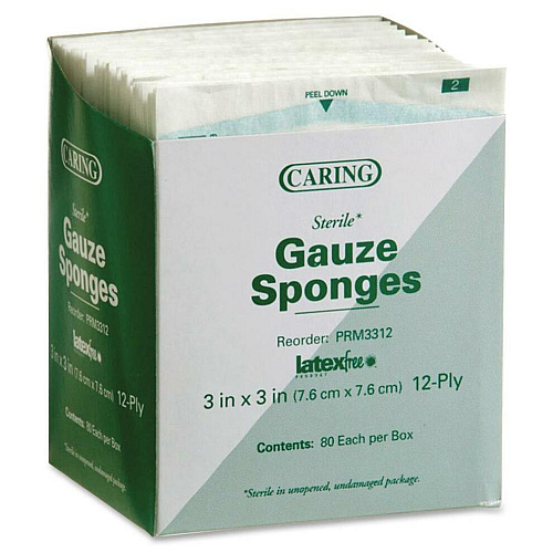 Medline Sterile Gauze Sponges 12 Ply - 3" Width x 3" Length - White - 80 / Box (PRM3312)