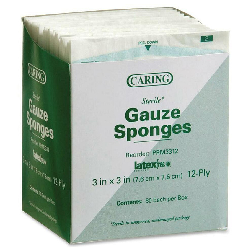 Medline Sterile Gauze Sponges 12 Ply - 3" Width x 3" Length - White - 80 / Box (PRM3312)