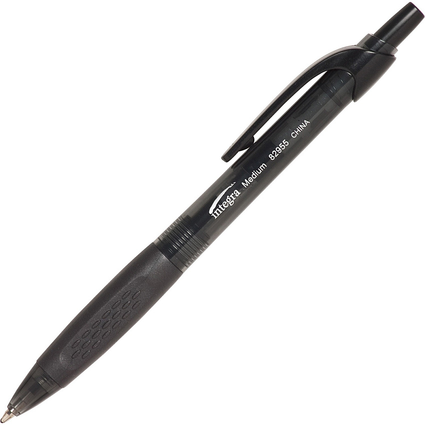 Integra Easy Click Retractable Ballpoint Pen Medium Pen Point - Retractable - Black Ink - Black Barrel - 12 / Dozen (82955)