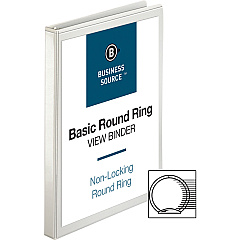 Business Source Round-ring View Binder 1/2" Binder Capacity - Letter - 8 1/2" x 11" Sheet Size - 125 Sheet Capacity - Fastener: Round Ring - Pocket: 2, Internal - Polypropylene - White - Wrinkle-free, Gap-free Ring, Clear Overlay, Non Locking M (BSN09951)
