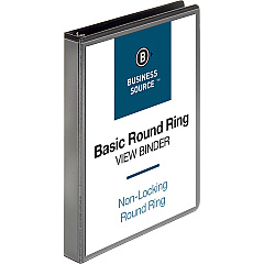 Business Source Round-ring View Binder 1" Binder Capacity - Letter - 8 1/2" x 11" Sheet Size - 225 Sheet Capacity - Fastener: Round Ring - Pocket: 2, Internal - Polypropylene, Chipboard - Black - Wrinkle-free, Gap-free Ring, Clear Overlay, Non  (BSN09952)