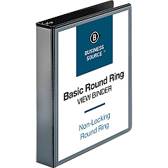 Business Source Round-ring View Binder 1 1/2" Binder Capacity - Letter - 8 1/2" x 11" Sheet Size - 350 Sheet Capacity - Fastener: Round Ring - Pocket: 2, Internal - Polypropylene, Chipboard - Black - Wrinkle-free, Gap-free Ring, Clear Overlay,  (BSN09954)