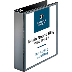 Business Source Round-ring View Binder 2" Binder Capacity - Letter - 8 1/2" x 11" Sheet Size - 475 Sheet Capacity - Fastener: Round Ring - Pocket: 2, Internal - Polypropylene, Chipboard - Black - Wrinkle-free, Gap-free Ring, Clear Overlay, Non  (BSN09956)