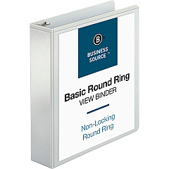 Business Source Round-ring View Binder 2" Binder Capacity - Letter - 8 1/2" x 11" Sheet Size - 475 Sheet Capacity - Fastener: Round Ring - Pocket: 2, Internal - Polypropylene, Chipboard - White - Wrinkle-free, Gap-free Ring, Clear Overlay, Non  (BSN09957)