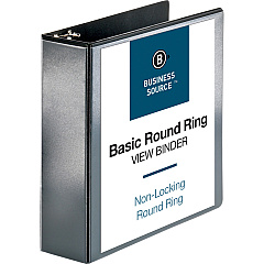Business Source Round-ring View Binder 3" Binder Capacity - Letter - 8 1/2" x 11" Sheet Size - 625 Sheet Capacity - Fastener: Round Ring - Pocket: 2, Internal - Polypropylene - Black - Wrinkle-free, Gap-free Ring, Clear Overlay, Non Locking Mec (BSN09958)