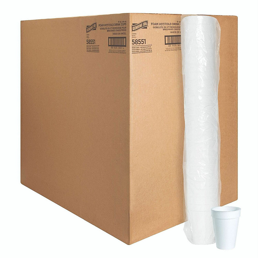Genuine Joe 10 oz Hot/Cold Foam Cups 10 fl oz - White - Foam - Hot Drink, Cold Drink - 25/Pack - 40 / Carton (GJO58551)