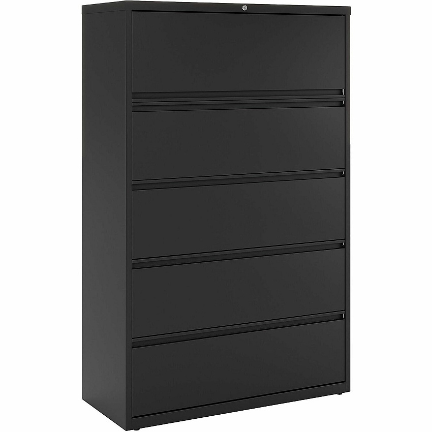 Lorell Fortress Series Lateral File 42" Width x 18.6" Depth x 67.7" Height - 5 x Drawer(s) for File - Letter, Legal, A4 - Lateral - Interlocking, Label Holder, Leveling Glide, Ball-bearing Suspension - Black - Recycled - 1 Each (LLR60550)