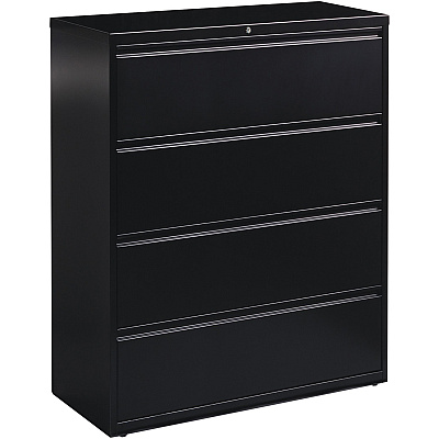Lorell Fortress Series Lateral File 42" Width x 18.6" Depth x 52.5" Height - 4 x Drawer(s) for File - Letter, Legal, A4 - Lateral - Interlocking, Leveling Glide, Label Holder, Ball-bearing Suspension - Black - Recycled - 1 Each (LLR60552)