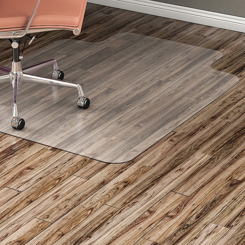Lorell Lipped Chair Mat for Hard Floors - 48" x 60" Hard Floor, Wood Floor, Vinyl Floor, Tile Floor - 48" Width x 60" Depth x 0.095" Thickness - Lip Size 12" Length x 25" Width - Vinyl - Clear - 1 Each (LLR69168)