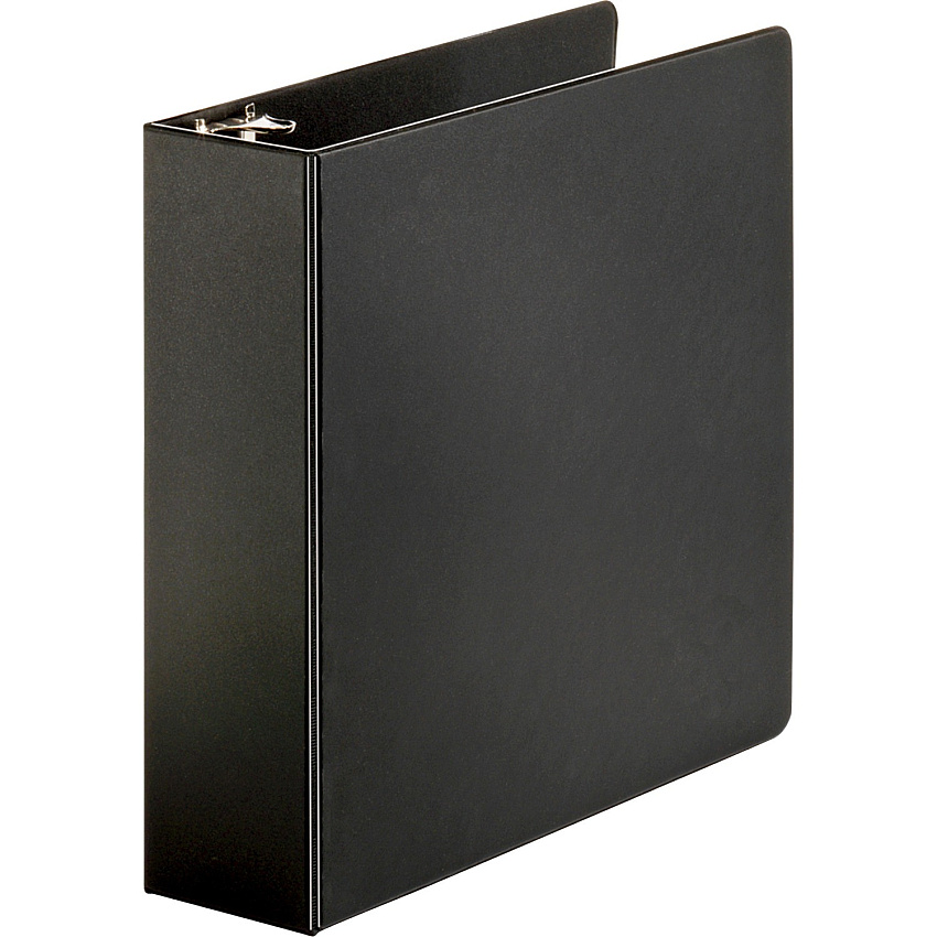 Business Source Basic Round-ring Binder 3" Binder Capacity - Letter - 8 1/2" x 11" Sheet Size - 3 Ring - Fastener: Round Ring - Pocket: Inside Front & Back - Vinyl - Black - 1.20 lb - Exposed Rivet, Non Locking Mechanism, Sheet Lifter, Open and (BSN09978)