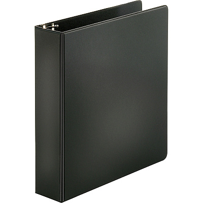 Business Source Basic Round-ring Binder 2" Binder Capacity - Letter - 8 1/2" x 11" Sheet Size - 3 Ring - Fastener: Round Ring - Pocket: Inside Front & Back - Vinyl - Black - 1 lb - Recycled - Exposed Rivet, Non Locking Mechanism, Open and Close (BSN09977)