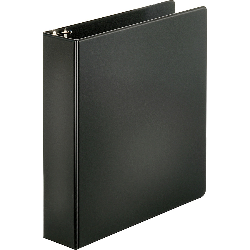 Business Source Basic Round-ring Binder 2" Binder Capacity - Letter - 8 1/2" x 11" Sheet Size - 3 Ring - Fastener: Round Ring - Pocket: Inside Front & Back - Vinyl - Black - 1 lb - Recycled - Exposed Rivet, Non Locking Mechanism, Open and Close (BSN09977)