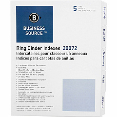 Business Source 3-Ring 5-Tab Erasable Tab Indexes 5 Write-on Tab(s) - 2" Tab Width - 8.5" Divider Width x 11" Divider Length - Letter - 3 Hole Punched - White Divider - Mylar Tab(s) - 100% Recycled - Erasable, Reinforced Edges, Punched, Laminat (BSN20072) Business Source 3-Ring 5-Tab Erasable Tab Indexes 5 Write-on Tab(s) - 2" Tab Width - 8.5" Divider Width x 11" Divider Length - Letter - 3 Hole Punched - White Divider - Mylar Tab(s) - 100% Recycled - Erasable, Reinforced Edges, Punched, Laminat (BSN20072)