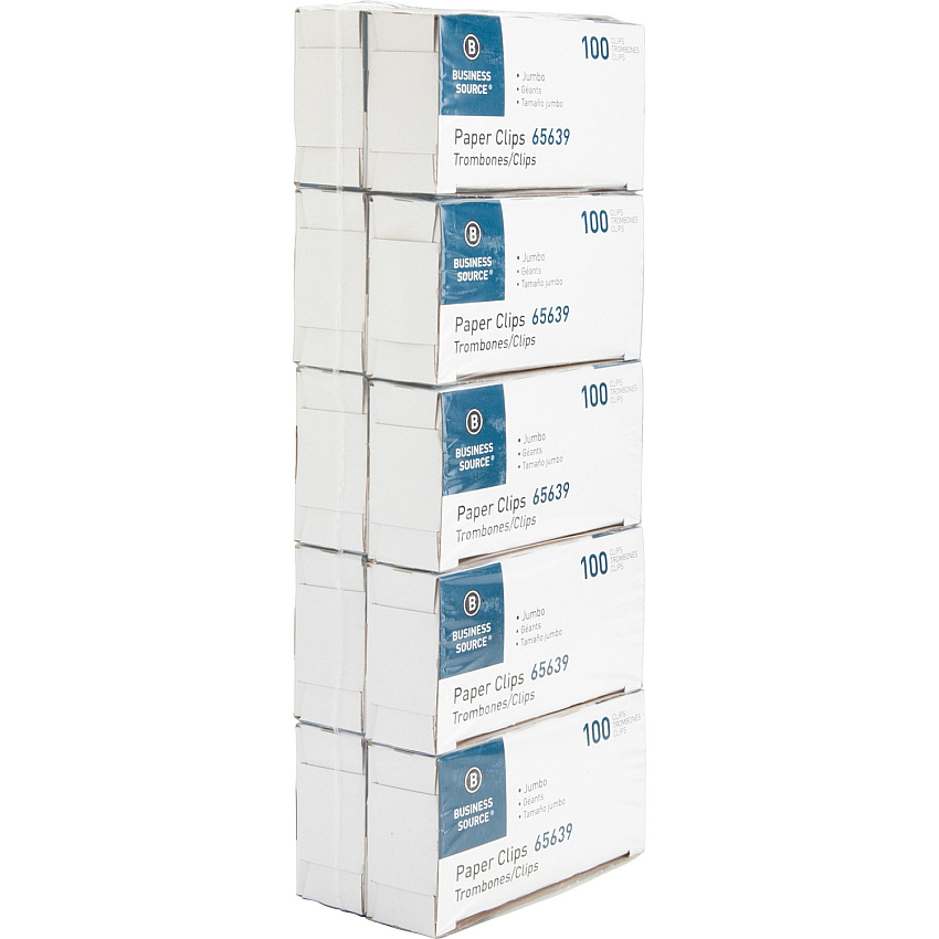 Business Source Paper Clips Jumbo - Silver - Steel - 100/Box - 10 / Pack (BSN65639)
