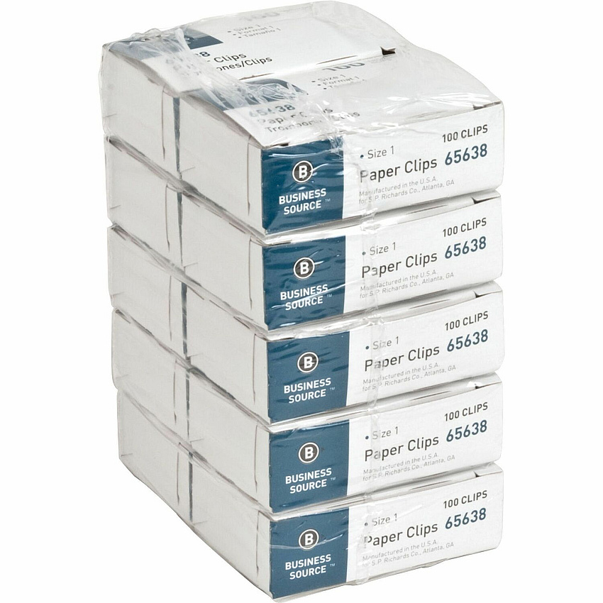 Business Source Paper Clips No. 1 - Silver - Steel - 100/Box - 10 / Pack (BSN65638)