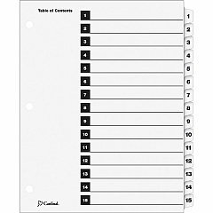 Cardinal® OneStep Numbered Index System 15 x Divider(s) - Printed Tab(s) - Digit - 1-15 - 15 Tab(s)/Set - 9" Divider Width x 11" Divider Length - Letter - 8.50" Width x 11" Length - 3 Hole Punched - White Divider - White Tab(s) - Reinforced (61513CB) Cardinal® OneStep Numbered Index System 15 x Divider(s) - Printed Tab(s) - Digit - 1-15 - 15 Tab(s)/Set - 9" Divider Width x 11" Divider Length - Letter - 8.50" Width x 11" Length - 3 Hole Punched - White Divider - White Tab(s) - Reinforced (61513CB)