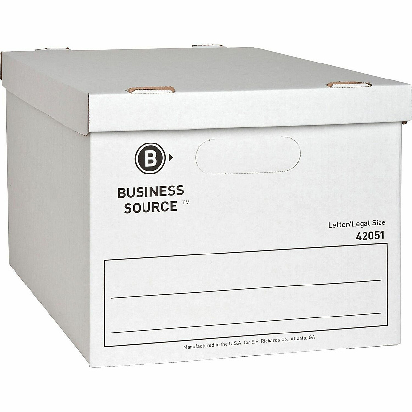 Business Source Economy Storage Box with Lid External Dimensions: 12" Width x 15" Depth x 10" Height - 350 lb - Media Size Supported: Legal, Letter - Light Duty - Stackable - White - For File - Recycled - 12 / Carton (BSN42051)