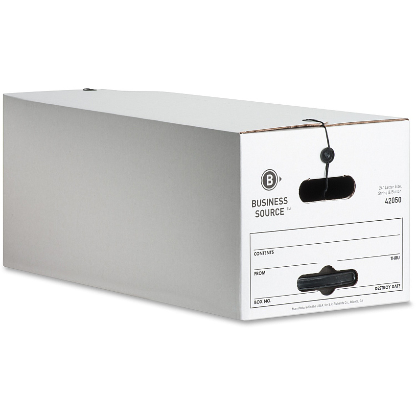 Business Source Light Duty Letter Size Storage Box External Dimensions: 12" Width x 24" Depth x 10" Height - 350 lb - Media Size Supported: Letter - Light Duty - Stackable - White - For File - Recycled - 12 / Carton (BSN42050)