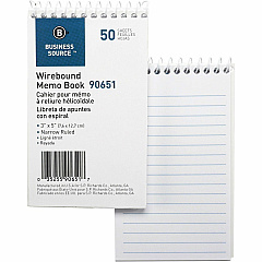 Business Source Wirebound Memo Books 50 Sheet(s) - Wire Bound - 5" x 3" Sheet Size - White - White Sheet(s) - 12 / Dozen (BSN90651) Business Source Wirebound Memo Books 50 Sheet(s) - Wire Bound - 5" x 3" Sheet Size - White - White Sheet(s) - 12 / Dozen (BSN90651)