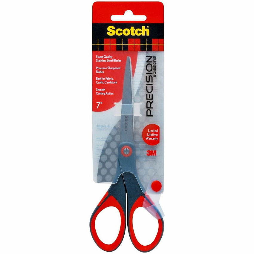 Scotch Precision Scissors 7" Overall Length - Left/Right - Stainless Steel - Red, Gray - 1 Each (1447)