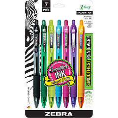 Zebra Z-Grip Retractable Ballpoint Pens 1 mm Medium Pen Point - Retractable - Assorted Ink - Assorted Barrel - 7 / Pack (22276)
