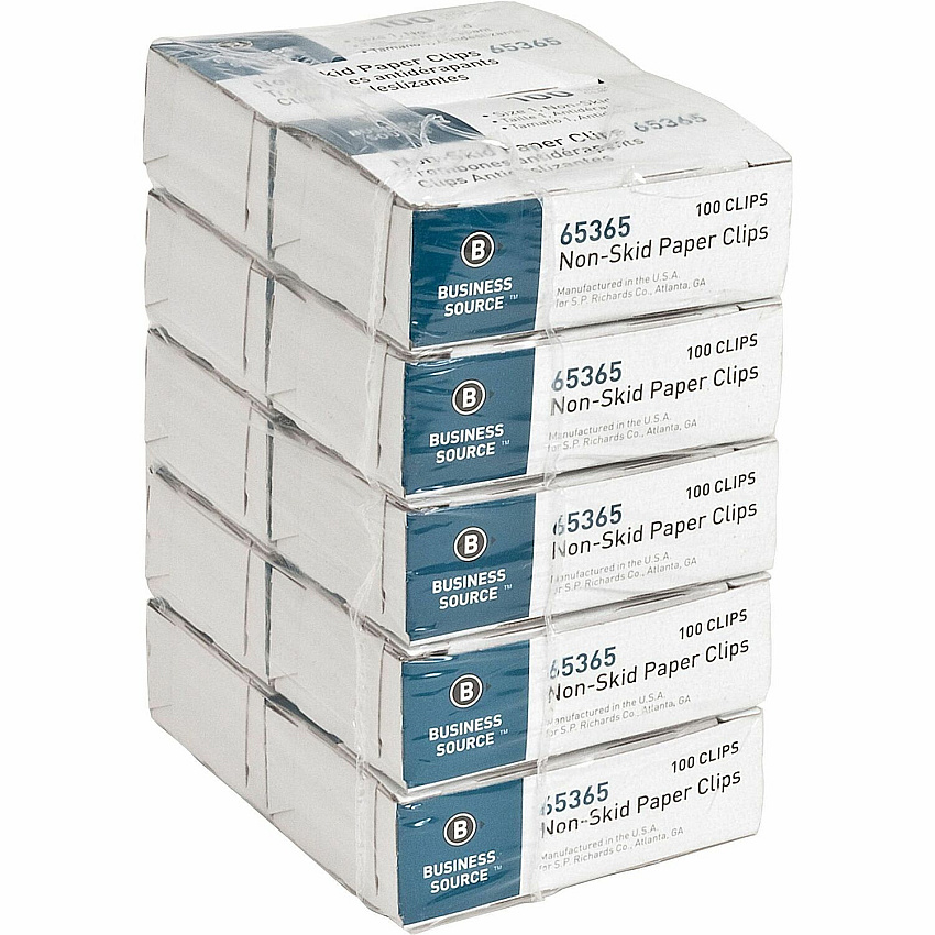 Business Source Non-Skid Paper Clips Standard - No. 1 - 0.4" Length x 1.3" Width - Silver - Steel - 100/Box - 10 / Pack (BSN65365)