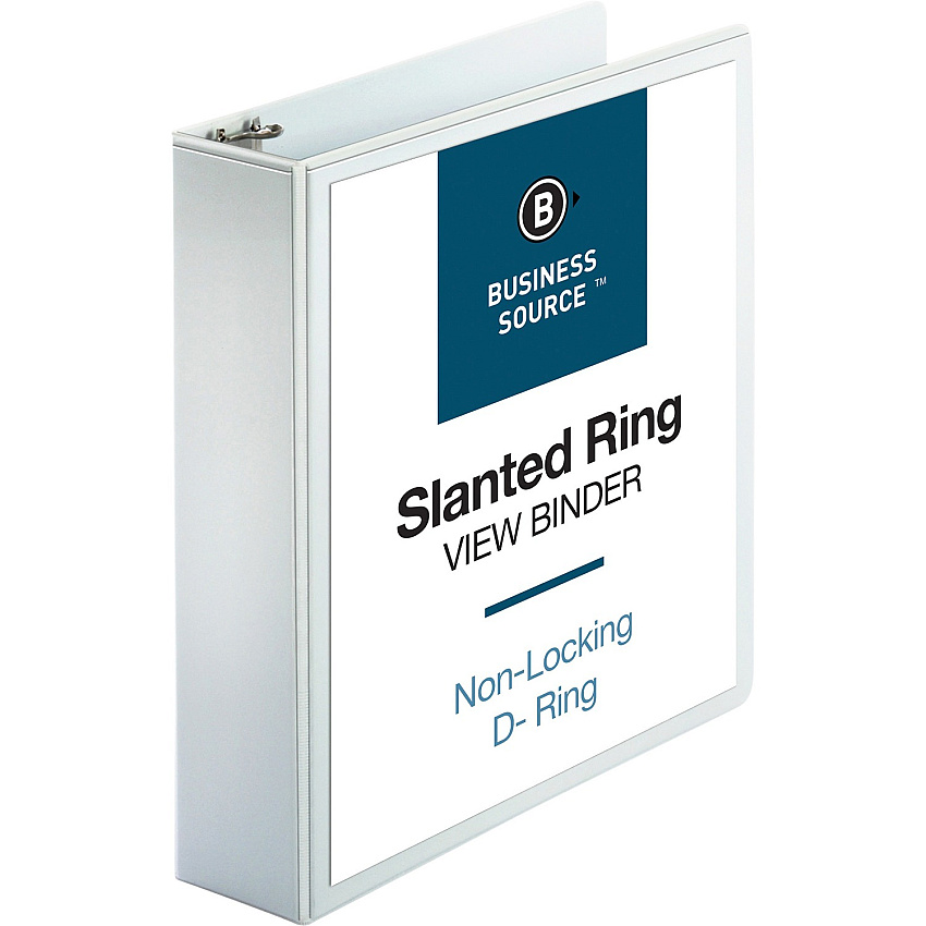Business Source Basic D-Ring White View Binders 2" Binder Capacity - Letter - 8 1/2" x 11" Sheet Size - Fastener: D-Ring - Polypropylene - White - 1.50 lb - Clear Overlay - 1 Each (BSN28442)