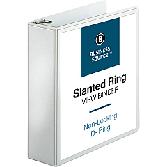 Business Source Basic D-Ring White View Binders 3" Binder Capacity - Letter - 8 1/2" x 11" Sheet Size - Fastener: D-Ring - Polypropylene - White - 1.70 lb - Clear Overlay - 1 Each (BSN28443) Business Source Basic D-Ring White View Binders 3" Binder Capacity - Letter - 8 1/2" x 11" Sheet Size - Fastener: D-Ring - Polypropylene - White - 1.70 lb - Clear Overlay - 1 Each (BSN28443)