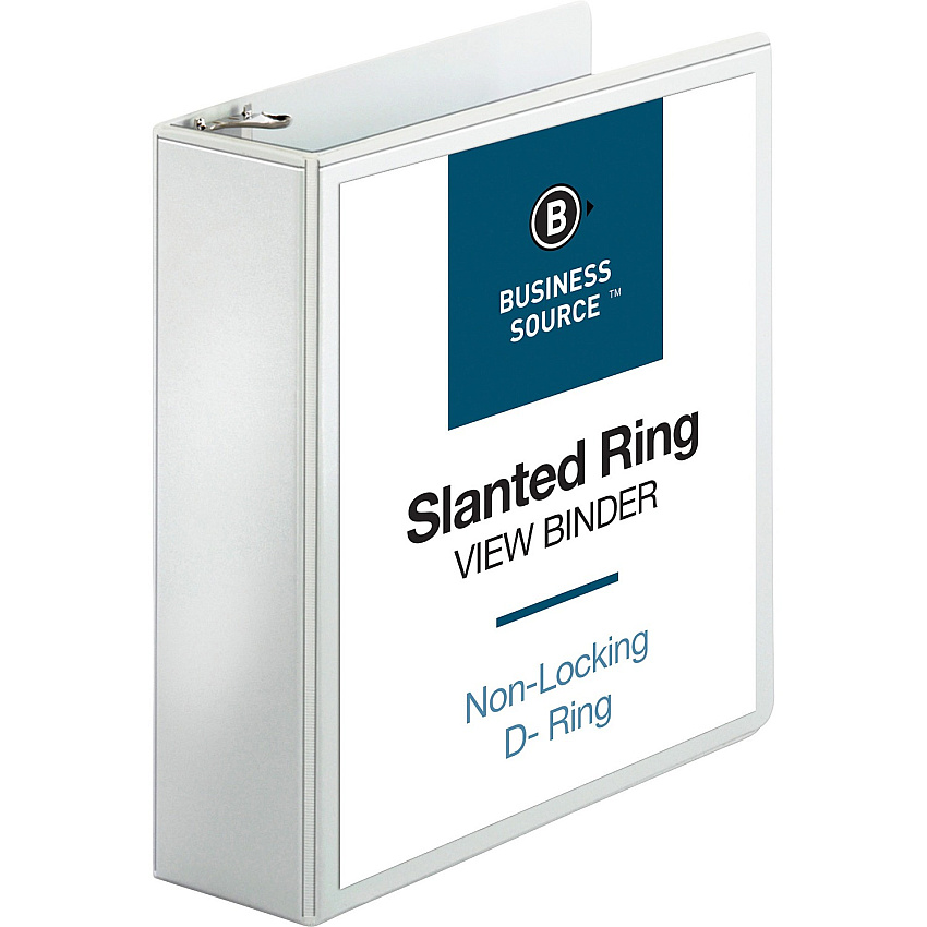 Business Source Basic D-Ring White View Binders 3" Binder Capacity - Letter - 8 1/2" x 11" Sheet Size - Fastener: D-Ring - Polypropylene - White - 1.70 lb - Clear Overlay - 1 Each (BSN28443)