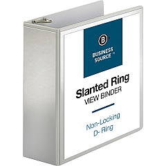 Business Source Basic D-Ring White View Binders 4" Binder Capacity - Letter - 8 1/2" x 11" Sheet Size - Fastener: D-Ring - Polypropylene - White - 1.75 lb - Clear Overlay - 1 Each (BSN28444) Business Source Basic D-Ring White View Binders 4" Binder Capacity - Letter - 8 1/2" x 11" Sheet Size - Fastener: D-Ring - Polypropylene - White - 1.75 lb - Clear Overlay - 1 Each (BSN28444)