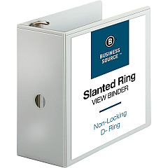 Business Source Basic D-Ring White View Binders 5" Binder Capacity - Letter - 8 1/2" x 11" Sheet Size - Fastener: D-Ring - Polypropylene - White - 2.10 lb - Clear Overlay - 1 Each (BSN28445) Business Source Basic D-Ring White View Binders 5" Binder Capacity - Letter - 8 1/2" x 11" Sheet Size - Fastener: D-Ring - Polypropylene - White - 2.10 lb - Clear Overlay - 1 Each (BSN28445)
