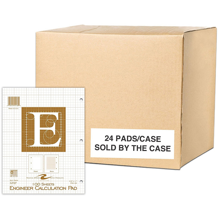 Roaring Spring 5x5 Grid Engineering Pad 100 Sheets - 200 Pages - Printed - Glued - Back Ruling Surface - 3 Hole(s) - 20 lb Basis Weight - 75 g/m² Grammage - Letter - 11" x 8 1/2" Sheet Size - 0.40" Height x 8.5" Width x 11" Length - Buff Pape (95182)
