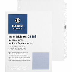 Business Source Punched Tabbed Laser Index Dividers 8 Blank Tab(s) - 8 Tab(s)/Set - 8.5" Divider Width x 11" Divider Length - Letter - 3 Hole Punched - White Paper Divider - White Tab(s) - 100% Recycled - Mylar Reinforcement, Reinforced, Punche (BSN36688) Business Source Punched Tabbed Laser Index Dividers 8 Blank Tab(s) - 8 Tab(s)/Set - 8.5" Divider Width x 11" Divider Length - Letter - 3 Hole Punched - White Paper Divider - White Tab(s) - 100% Recycled - Mylar Reinforcement, Reinforced, Punche (BSN36688)