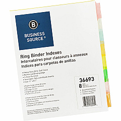 Business Source Insertable Tab Ring Binder Indexes 8 Blank Tab(s) - 1.50" Tab Width - 8.5" Divider Width x 11" Divider Length - Letter - 3 Hole Punched - Multicolor Tab(s) - Tear Resistant, Punched, Insertable, Reinforced Edges - 1 Set (BSN36693) Business Source Insertable Tab Ring Binder Indexes 8 Blank Tab(s) - 1.50" Tab Width - 8.5" Divider Width x 11" Divider Length - Letter - 3 Hole Punched - Multicolor Tab(s) - Tear Resistant, Punched, Insertable, Reinforced Edges - 1 Set (BSN36693)