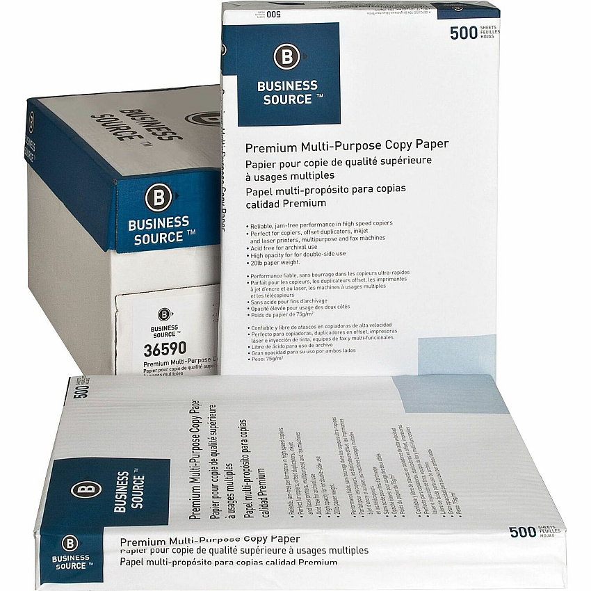 Business Source Premium Multipurpose Copy Paper - White 92 Brightness - Ledger/Tabloid - 11" x 17" - 20 lb Basis Weight - Acid-free - White - 500 Sheets per Ream - 5 / Carton (BSN36590)