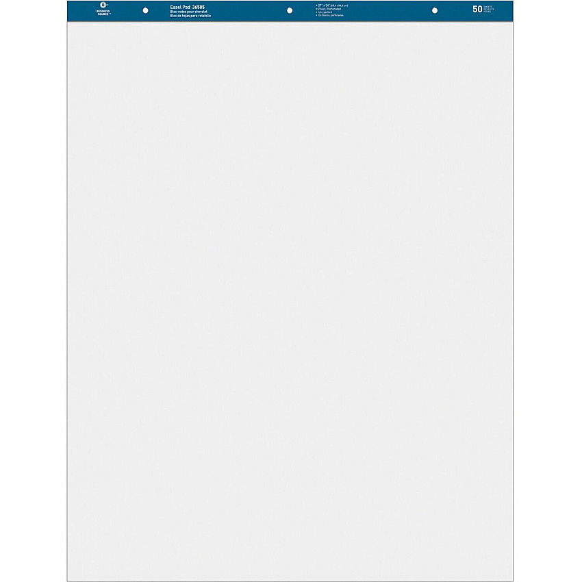 Business Source Standard Easel Pad 50 Sheets - Plain - 15 lb Basis Weight - 27" x 34" Sheet Size - White Paper - Perforated - 2 / Carton (BSN36585)