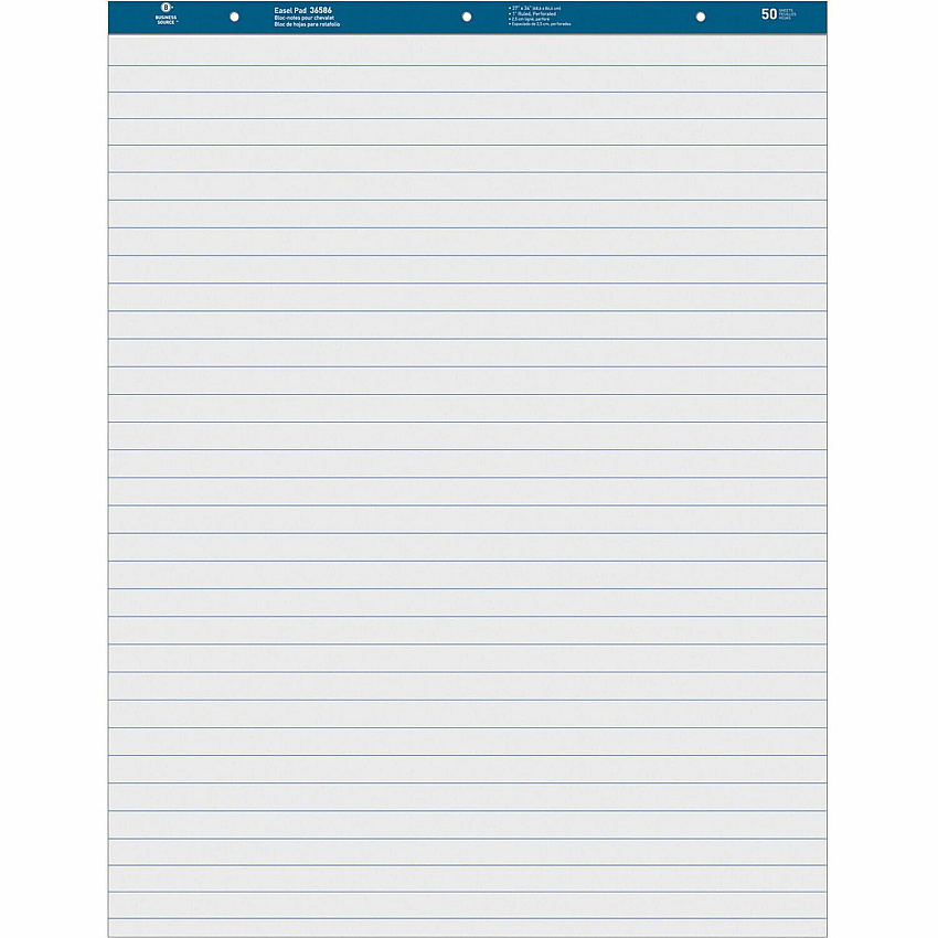 Business Source Standard Ruled Easel Pad 50 Sheets - 15 lb Basis Weight - 27" x 34" Sheet Size - White Paper - Perforated - 4 / Carton (BSN36586)