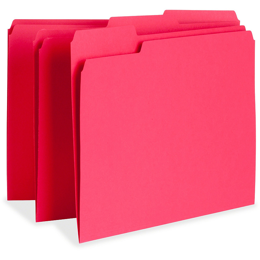 Business Source 1/3 Tab Cut Letter Recycled Top Tab File Folder 8 1/2" x 11" - Top Tab Location - Assorted Tab Position - 11 pt. - 1 Plys - Red - 10% Recycled - 100 / Box (BSN65776)