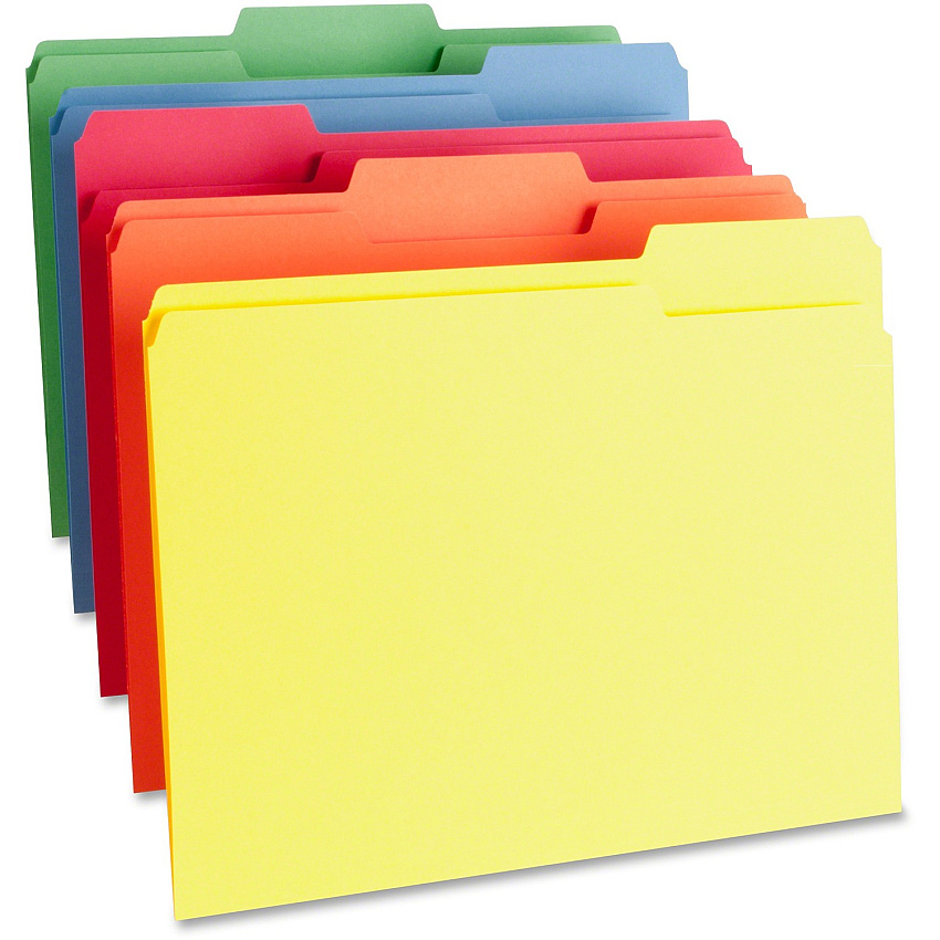 Business Source 1/3 Tab Cut Letter Recycled Top Tab File Folder 8 1/2" x 11" - Top Tab Location - Assorted Tab Position - 11 pt. - 1 Plys - Assorted - 10% Recycled - 100 / Box (BSN65780)