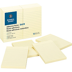 Business Source Ruled Adhesive Notes 4" Flag/Note Width x 6" Flag/Note Length - Rectangle - Ruled - Yellow - Solvent-free Adhesive, Self-adhesive - 12 / Pack (BSN36618) Business Source Ruled Adhesive Notes 4" Flag/Note Width x 6" Flag/Note Length - Rectangle - Ruled - Yellow - Solvent-free Adhesive, Self-adhesive - 12 / Pack (BSN36618)