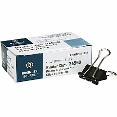 Business Source Fold-back Binder Clips Small - 0.7" Width - 0.37" Size Capacity - for Paper - Black - Steel - 12 / Dozen (BSN36550)