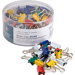Business Source Colored Fold-back Binder Clips Mini - 0.6" Width - 0.25" Size Capacity - Assorted - Steel - 100 / Pack (BSN65360)