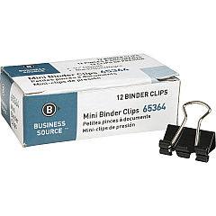 Business Source Fold-back Binder Clips Mini - 0.6" Width - 0.25" Size Capacity - for Paper - Black - Steel - 12 / Dozen (BSN65364)