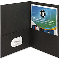 Business Source Letter Recycled Pocket Folder 8 1/2" x 11" - 100 Sheets Capacity - 2 Inside Front & Back Pocket - Paper - Black - Card Holder - 35% Recycled - 25 / Box (BSN78490)
